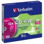 VERBATIM CD-RW 700Mb 12x Slim 5 pcs Color 43167 - 378